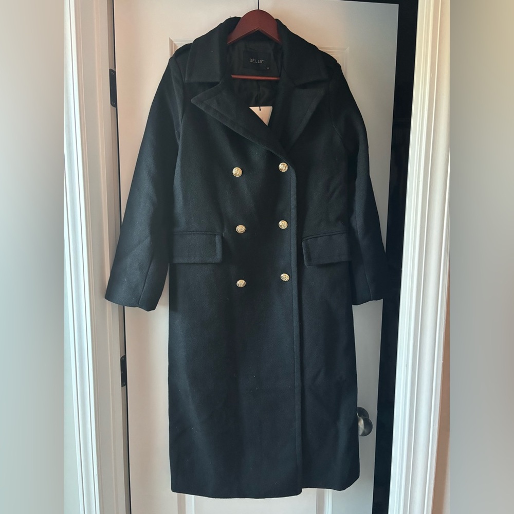 Deluc women’s XS Aaron double breasted black coat